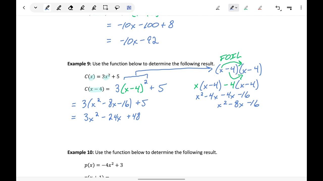 Evaluating Expressions Using Function Notation (Examples 8-10)