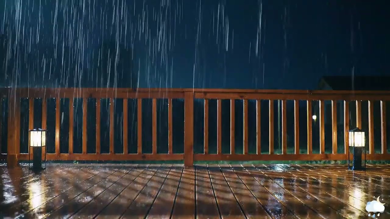 Heavy Rain on Wooden Deck at Night 🌧️ Relaxing Rain Sounds for Deep Sleep & Stress Relief