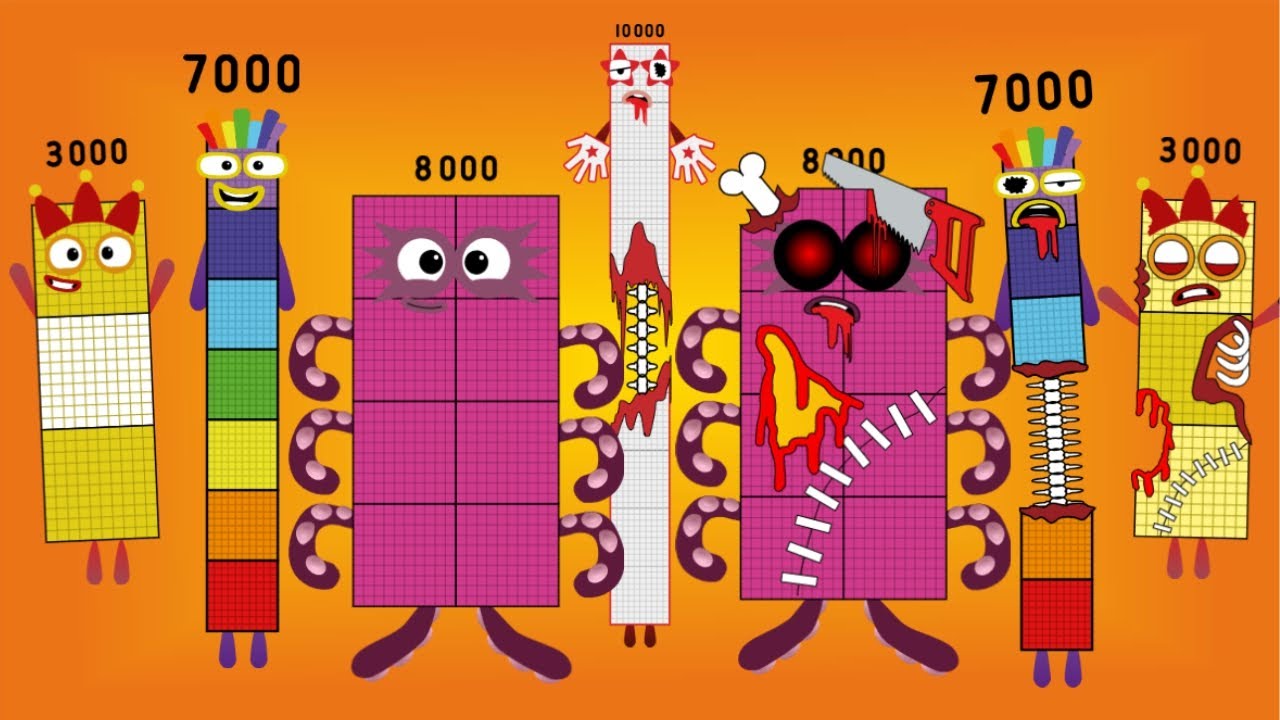 Jolly Numberblocks Band Normal vs. Zombie (1000-10000) - Dance Off!