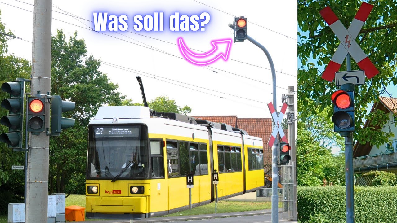 Idyllischer Straßenbahn-Übergang mit ungewöhnlicher Schaltung