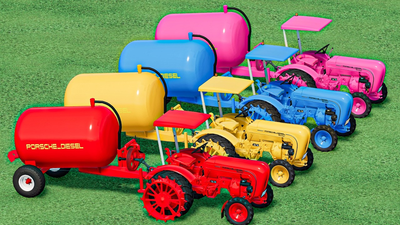 TRANSPORTING All Colors Mini Porsche TRACTORS SLURRY TANKER | with Colors ! Farming Simulator 22