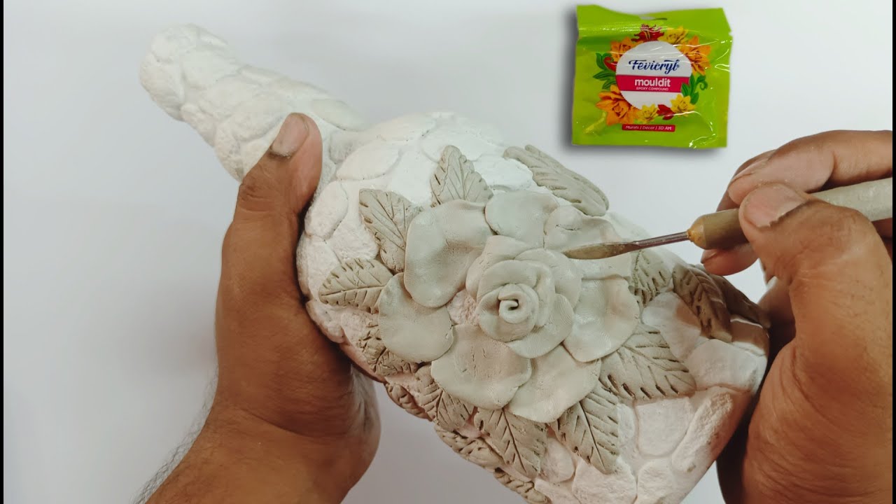 Glass Bottle Art | Stylish Unique Bottle Decoration | DIY Air Dry Clay Craft Ideas