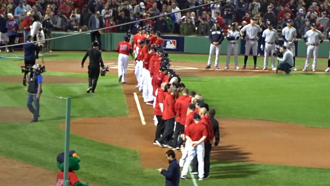 Red Sox ALDS, Game 1 into, National Anthem by Michelle Brooks Thompson,  Trot Nixon 1st pitch