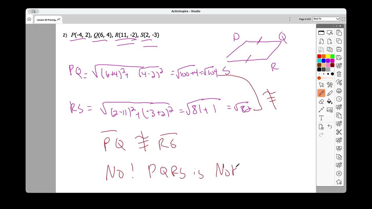 Recording Lesson 45 Proving Parallelograms in the Coordinate Plane