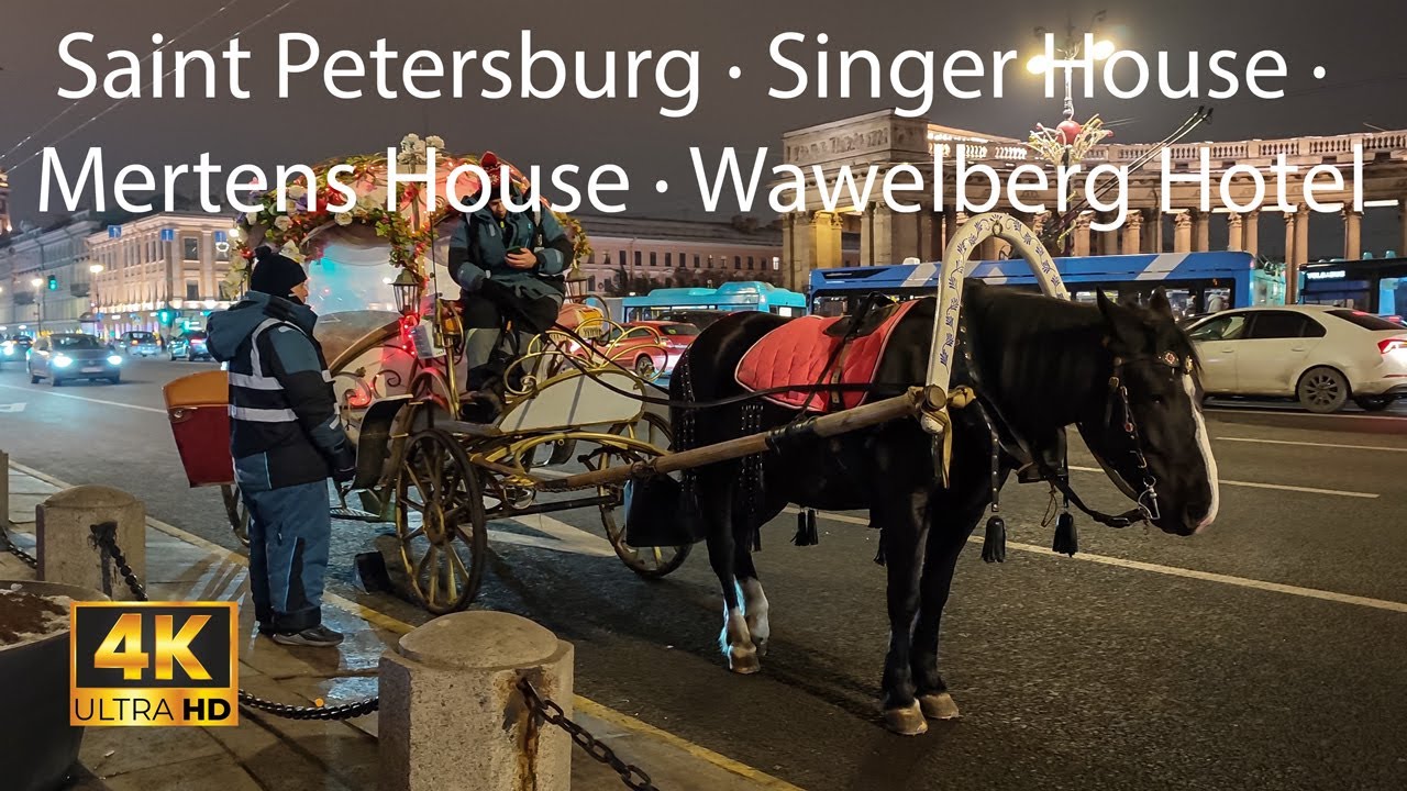 Evening Walk from Singer House to Palace Bridge | Saint Petersburg | 4K60 30min