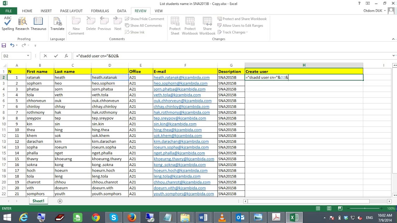 Create Multiple users in Excel