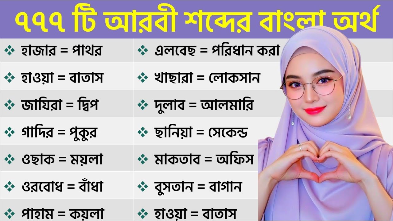 ৭৭৭ টি আরবি শব্দের বাংলা অর্থ।। ফাস্ট ফাস্ট আরবিতে কথা বলা শিখুন।