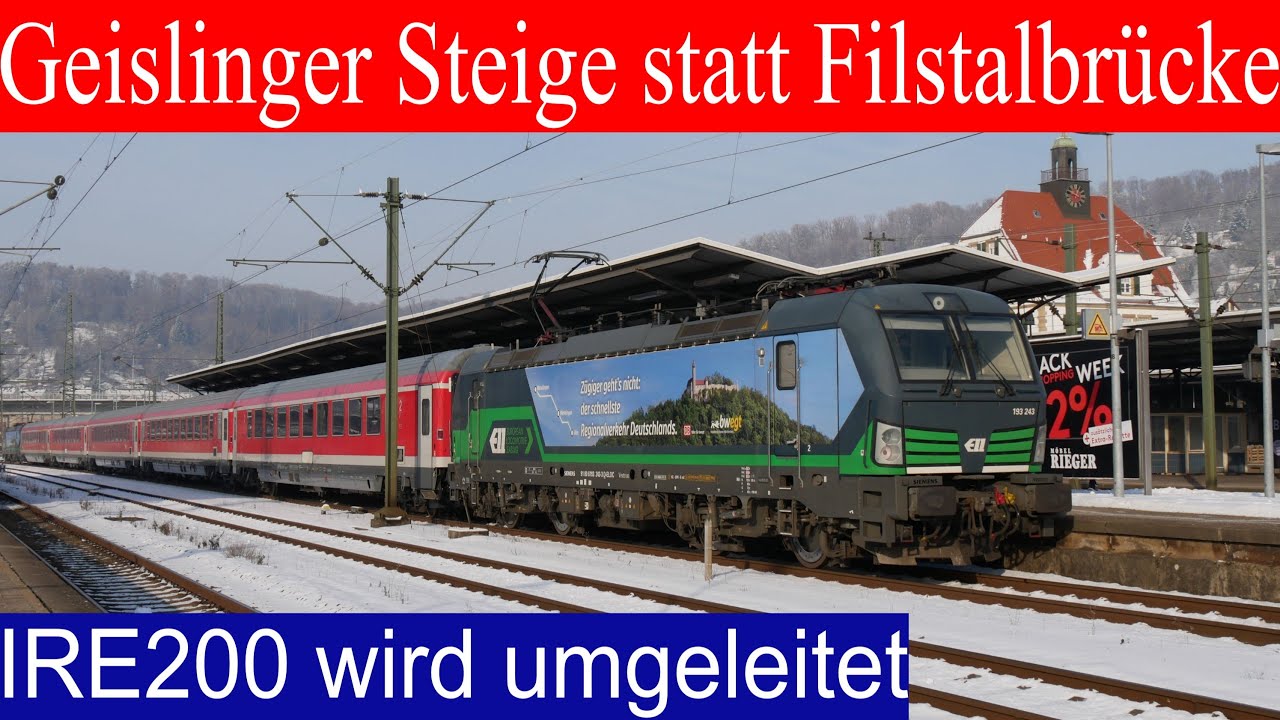 Sensation: IRE200 wird durchs Filstal umgeleitet! | Gesperrte NBS Wendlingen-Ulm | Mitfahrt | Br193