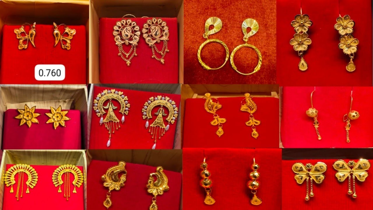 Latest gold top kaner new design with light weight gold earrings designs Sathi simply life 