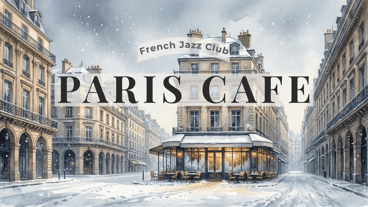 Relaxing Paris Street Café During Snowfall | Smooth Jazz Music Ambience for Work, Study, and Chill