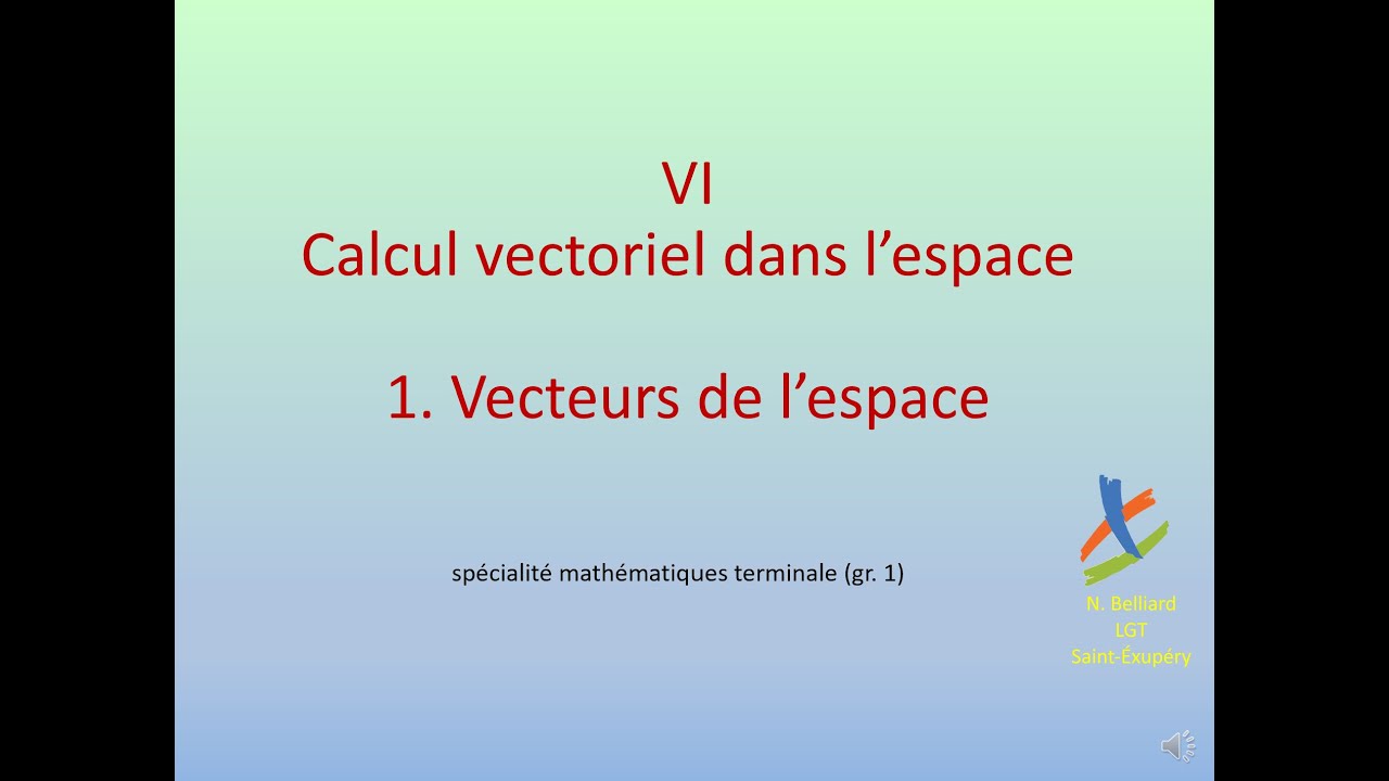 VI - Calcul vectoriel dans l'espace - 1. Vecteurs de l'espace