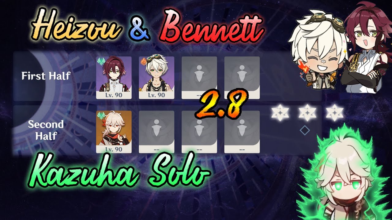 【2.8 Genshin Impact】New Spiral Abyss Floor 12【Heizou & Bennett】【Kazuha solo】【9 Stars】