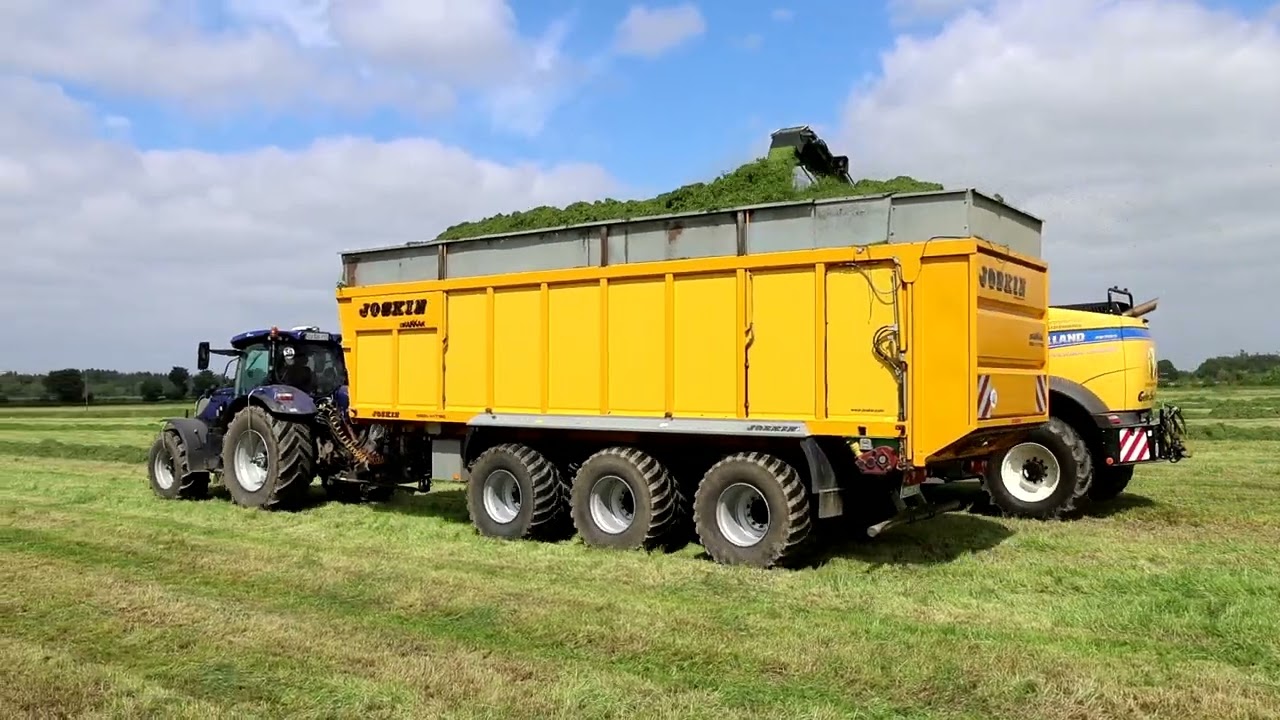 New Holland FR 780 mit 7 Gespanne im Gras.