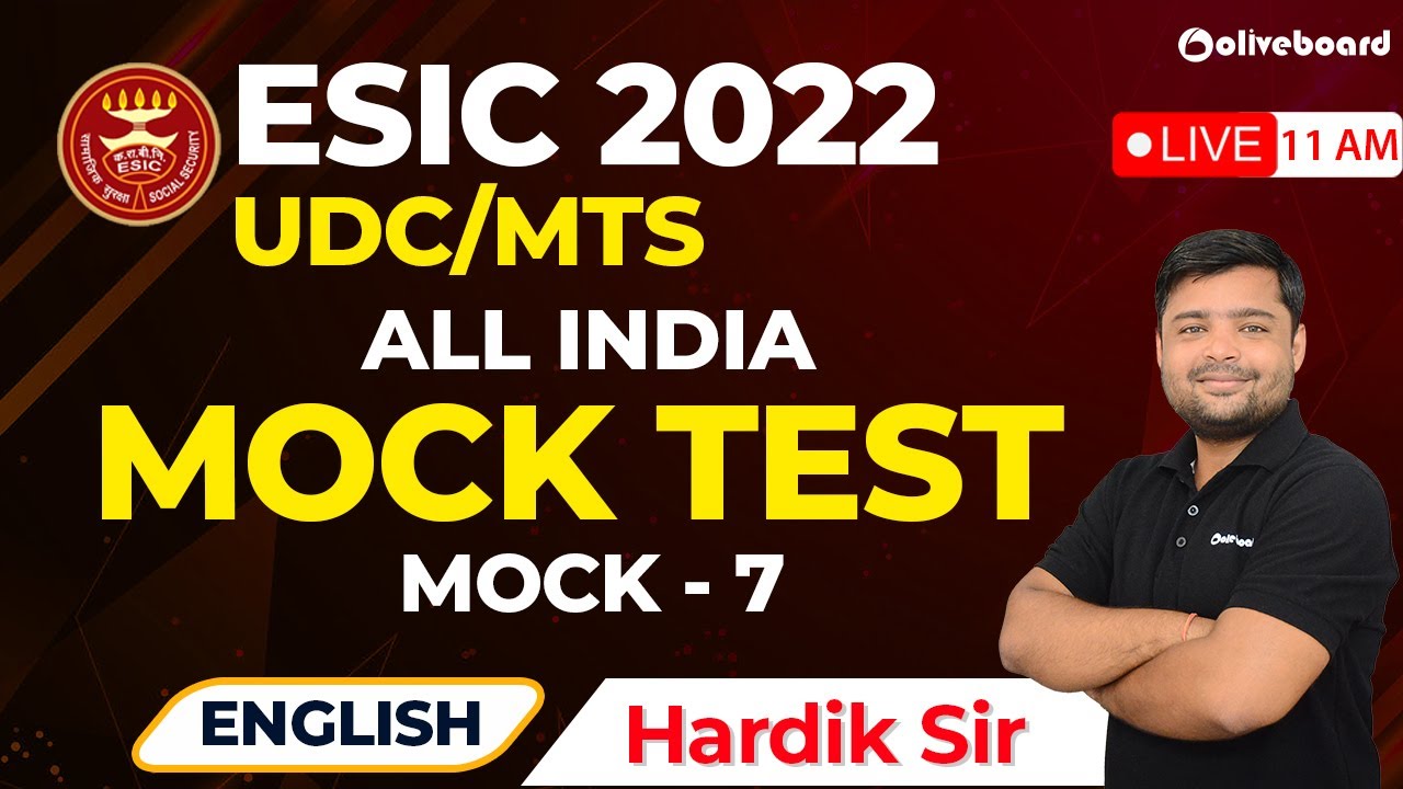 ESIC UDC/MTS/Steno 2022 | English Mock Test | Mock - 7 | ESIC Mock Test | Hardik Sir
