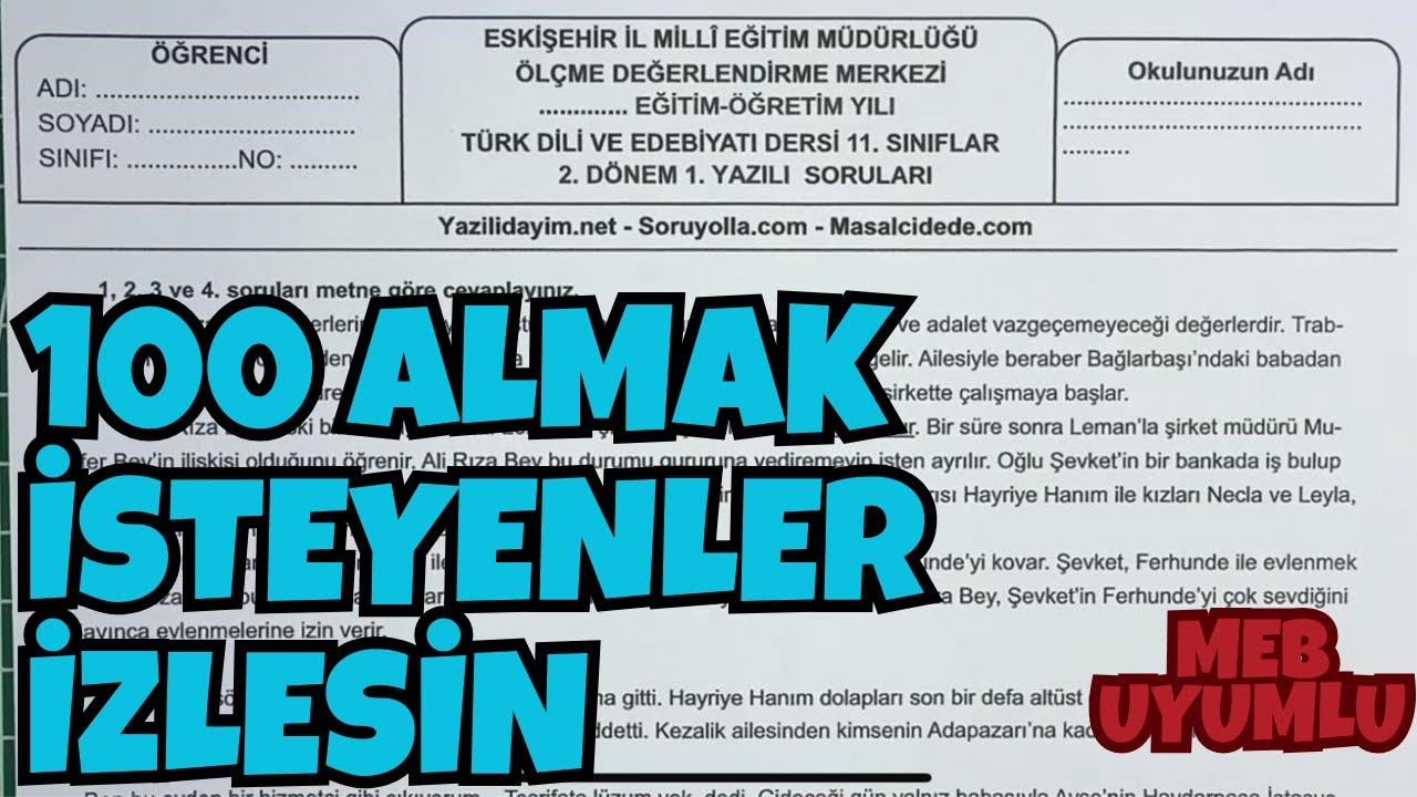 11.Sınıf Edebiyat 2.Dönem 1.Yazılı