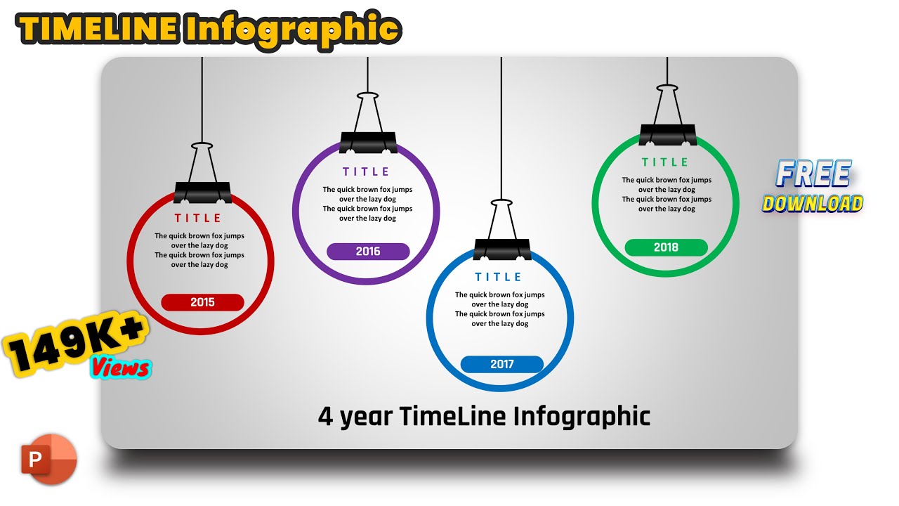 1.MS PowerPoint Tutorial - Creative Timeline Infographic with Hanging shapes