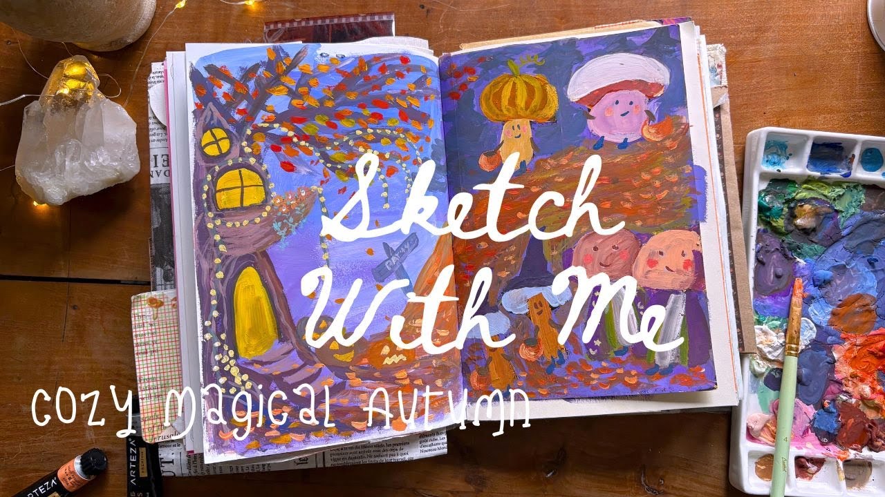 Whimsical Forest Sketch | Cozy Vlog | Wild About Mushrooms Day 2 Collab @jillybeanstudio 🎃🍂