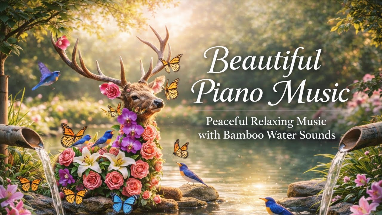 Beautiful Piano Music 🌿 Peaceful Relaxing Music with Bamboo Water Sounds
