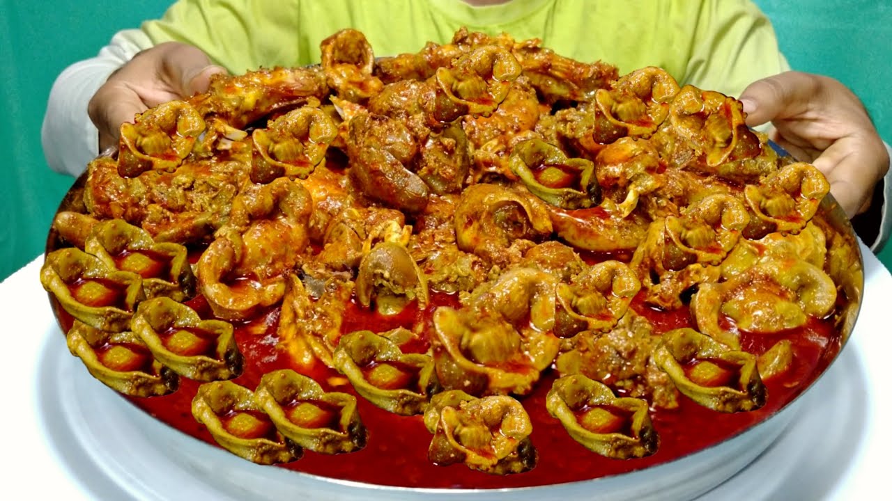 Eating 1 Kg Chicken Parts - Liver Stomach Gizzard Heart - Spicy Chicken Liver Gizzard Curry Mukbang