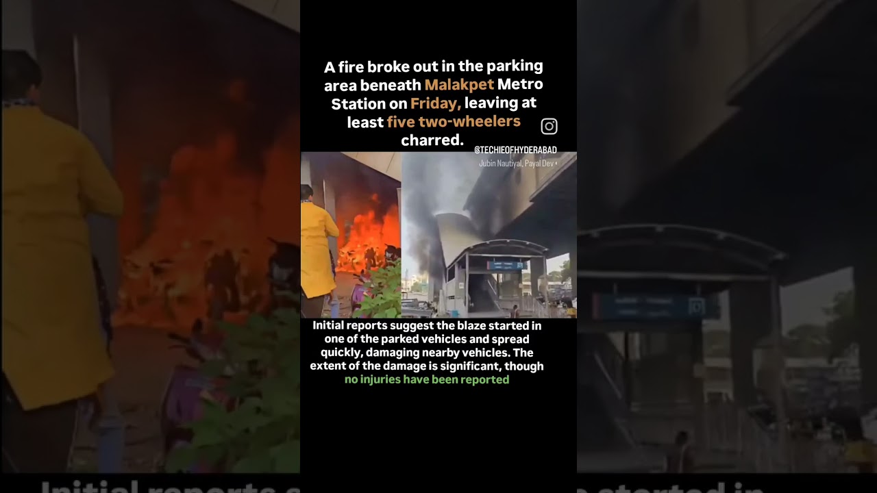 Fire engulfs vehicles at parking area of metro station in Hyderabad