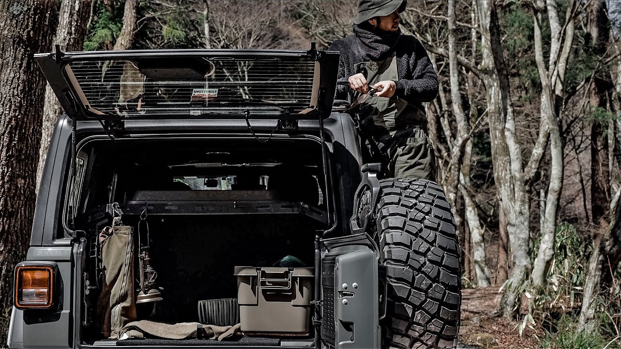 #14 Camping trip with Jeep : 道志の森でハンモック泊 - DD hammocks , Wrangler , steak , bonfire , shelter