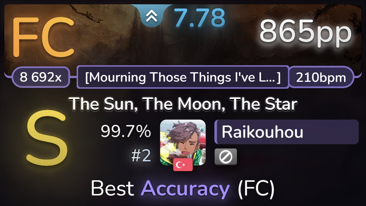 7.8⭐ Raikouhou | Aether Realm - The Sun, The Moon, The Star [Mourning] 99.7% (#2 865pp FC) - osu!