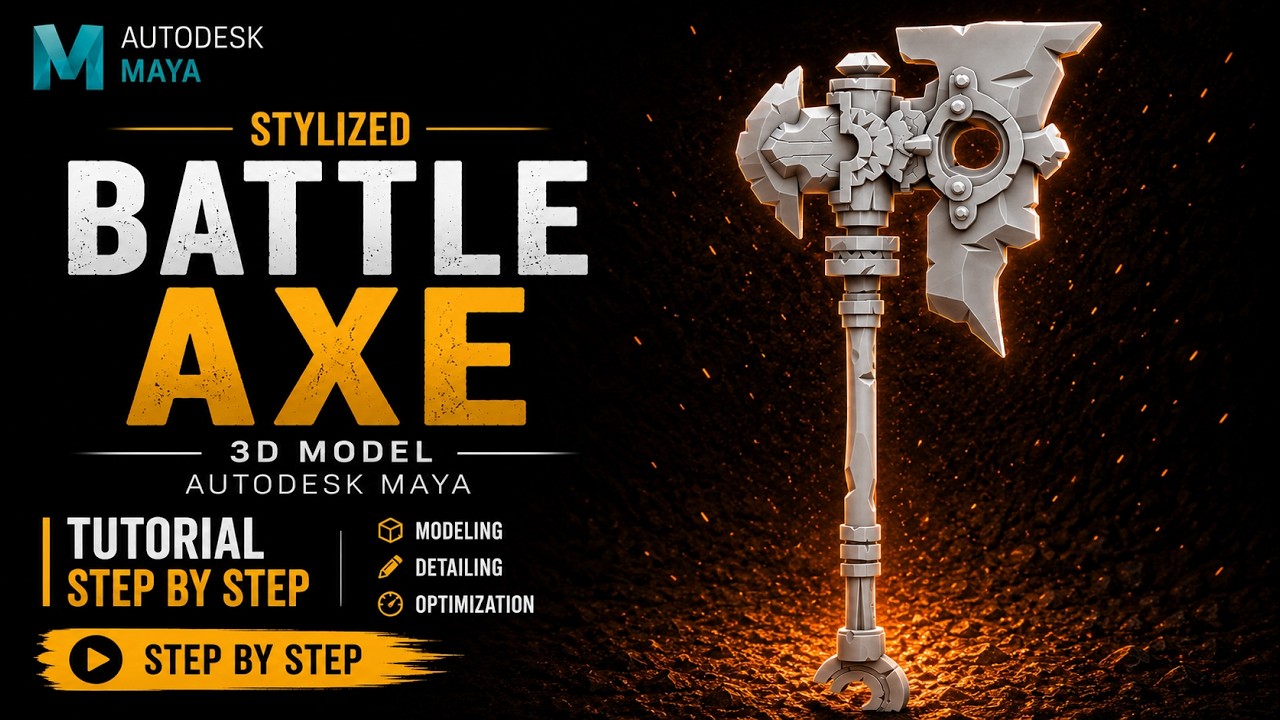 Tutorial of Battle Axe 3D Model in Autodesk Maya | Easy steps  | background modeling |