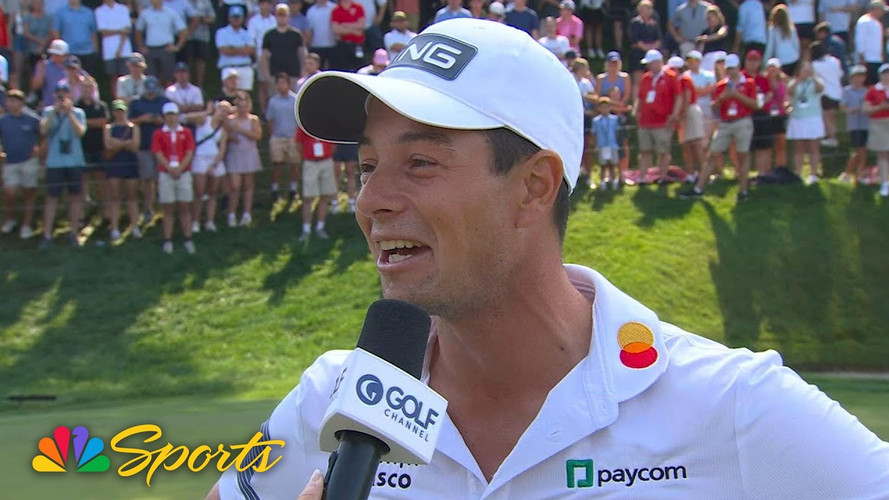 Viktor Hovland &lsquo;couldn&rsquo;t be happier&rsquo; after winning Travelers playoff | Golf on NBC Sports