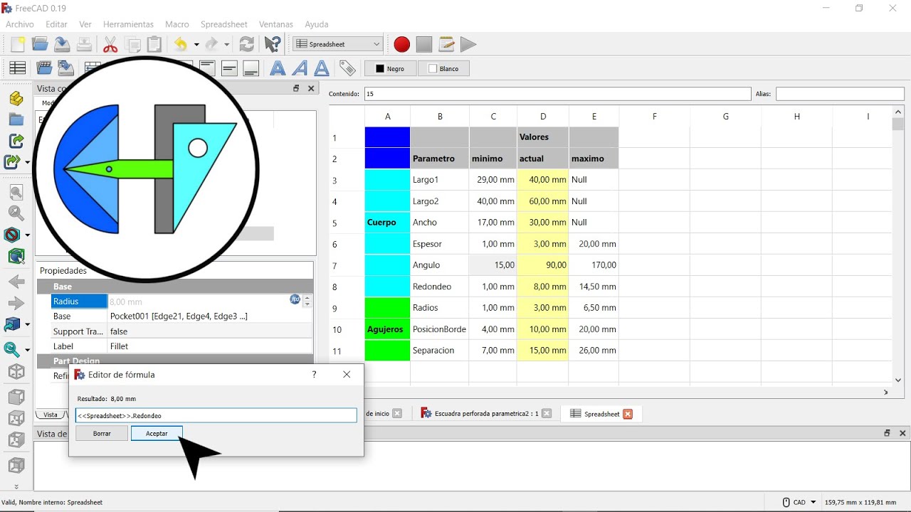 Part Design Paramétrico | FreeCAD | Spreadsheet WB