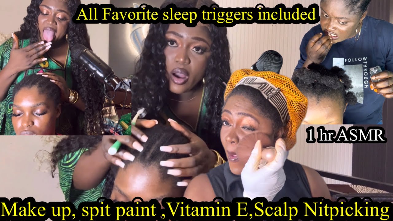 ASMR ✨Edge laying + spit paint +hairstyling, Close up Scalp Picking +Make Up Application +Vitamin E
