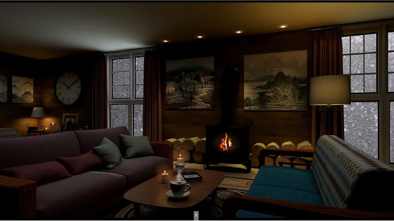 Cozy Cabin Fireplace During Winter Storm | 6 Hours | Sleep Ambience