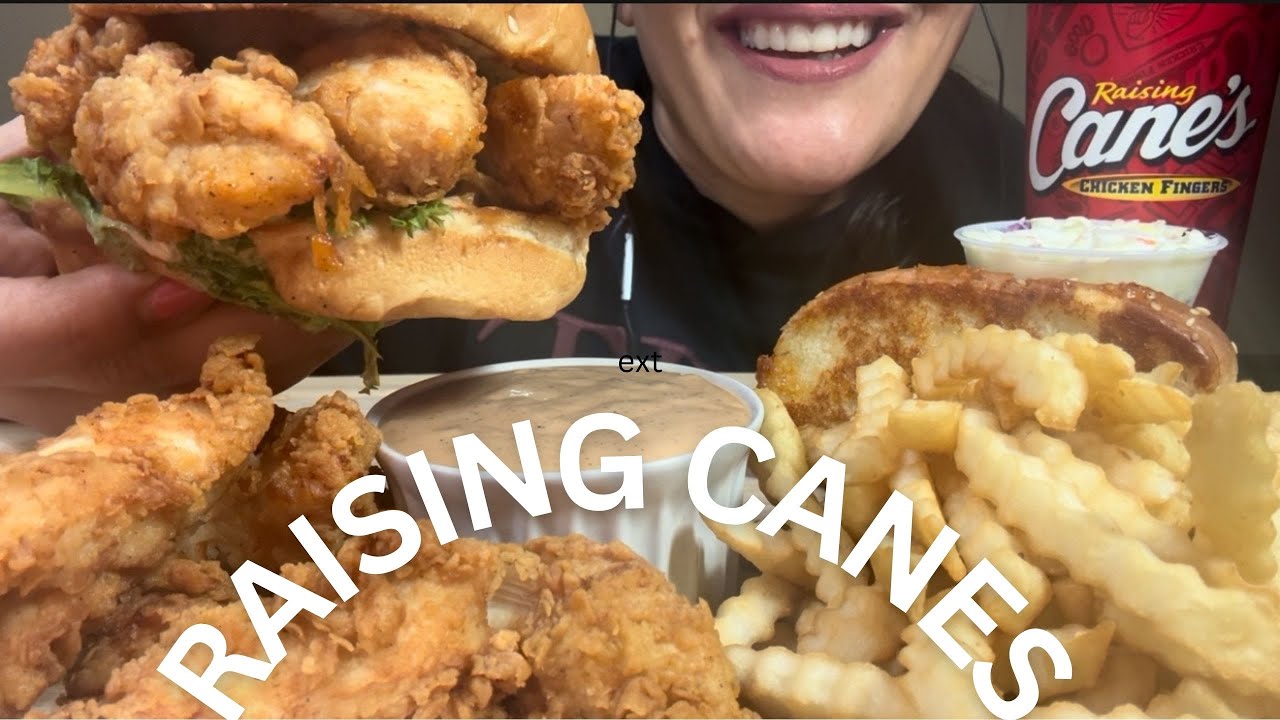 RAISING CANES CHICKEN TENDERS MUKBANG (Eating Sounds)  Light Whispers  DE Lets Eat ASMR