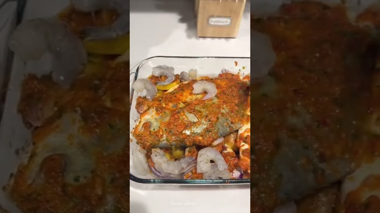 OVEN GRILLED FISH & shrimp with veggies & herbs seasoning #shorts #shortsrecipe