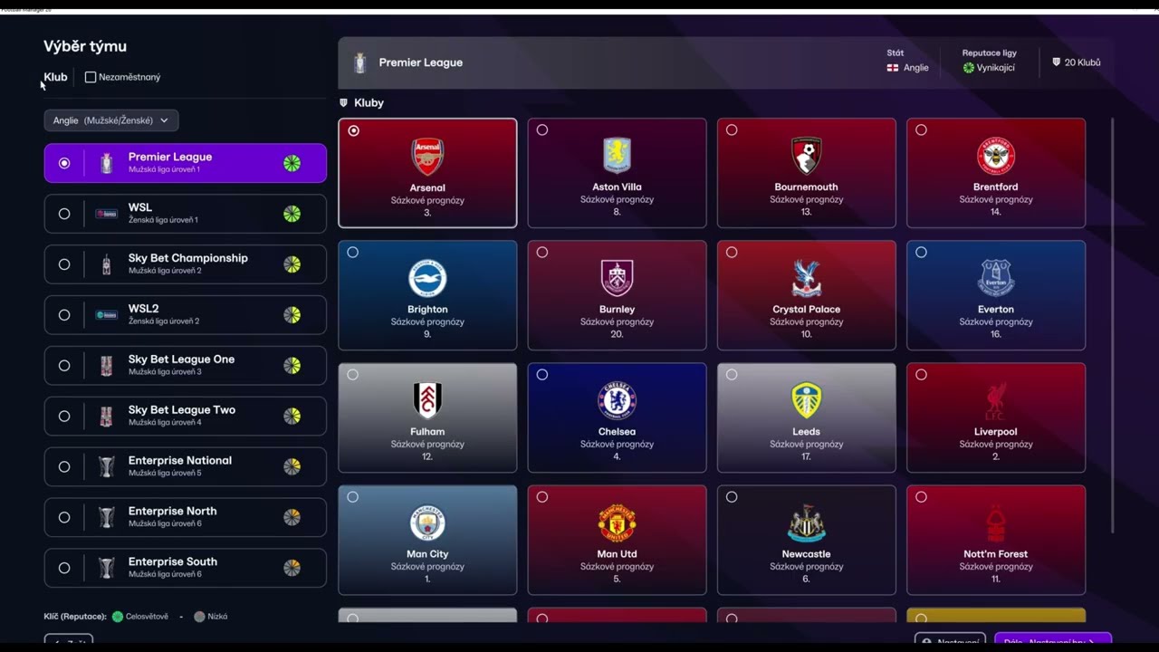 ⚽ Jak začít svou první kariéru ve Football Manageru 26 v češtině?