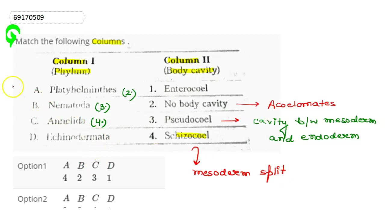 Match the following Columns .  | 12 | ANIMALIA -I (LOWER INVERTEBRATES) | BIOLOGY | ARIHANT NEET...
