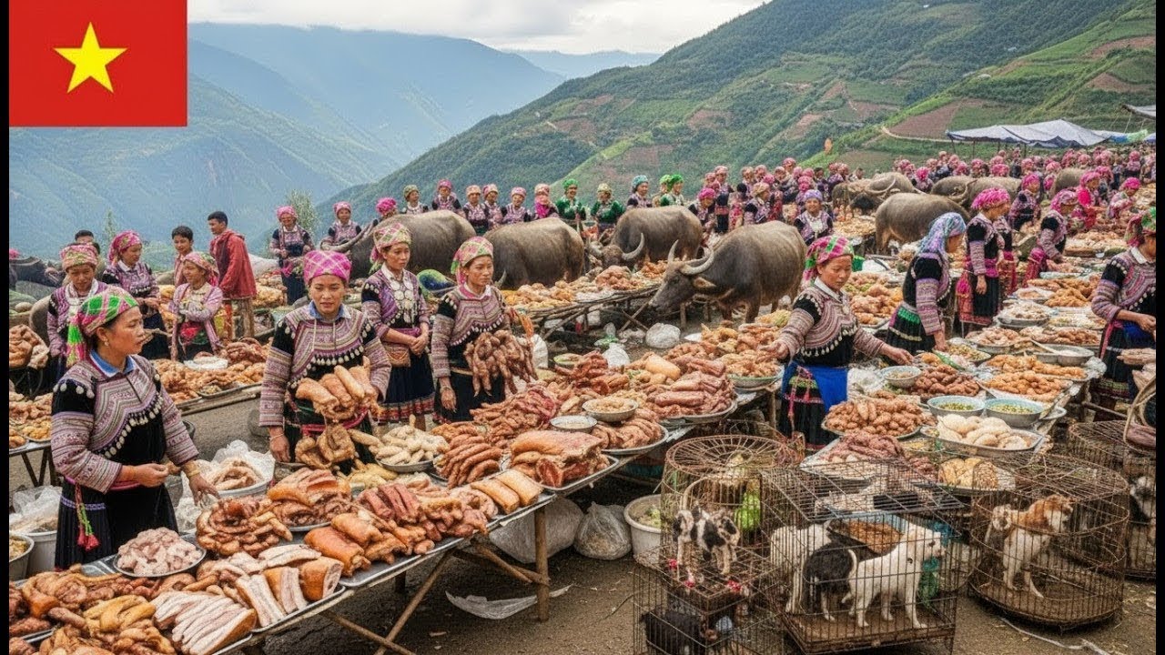 Vietnamese Hmong Food Market - Full of Dog Meat Attracts All Tourists