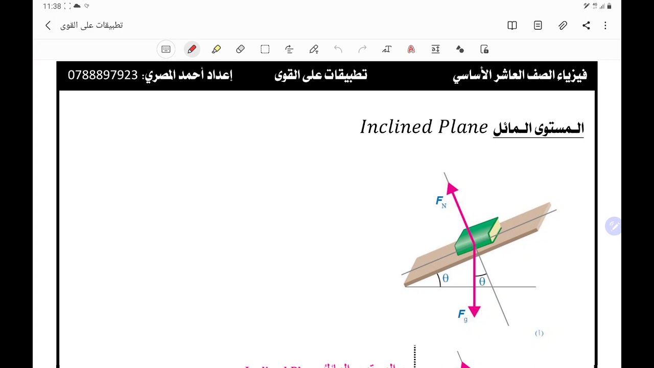 المستوى المائل - تحليل القوى فيزياء عاشر