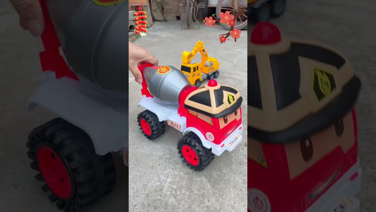 Toy trucks assembly P46, Poli mixer truck, surprise fire truck #shorts