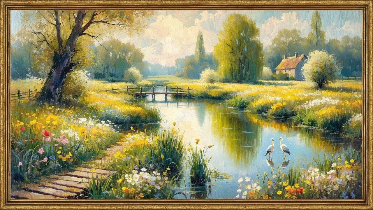 Vintage Spring Countryside Painting | 4K Gold Frame TV Art Screensaver | Relaxing Nature Ambience