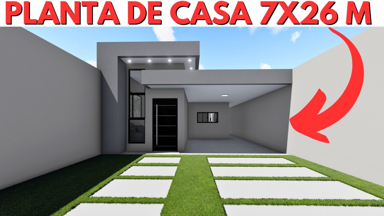 PLANTA DE CASA 7X26 METROS COM 3 QUARTOS!