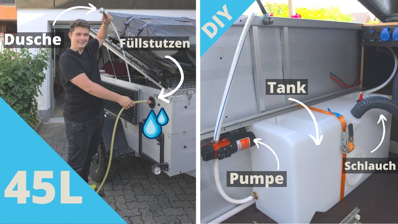 Wasserversorgung 💧 Frischwassertank (45L) im Dachzeltanhänger 🚿 Campingdusche