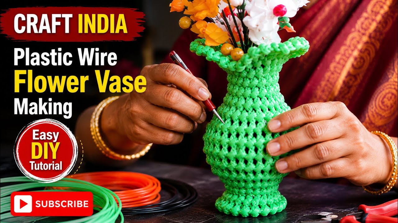 FLOWER POT MADE WITH PLASTIC WIRE (Type 1) | SUBSCRIBE Craft India For more videos