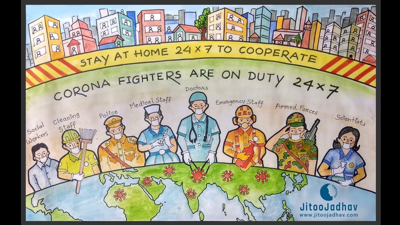Corona Fighters On Duty 24x7 Drawing By JitooJadhav | Lockdown | Covid-19 Poster Drawing