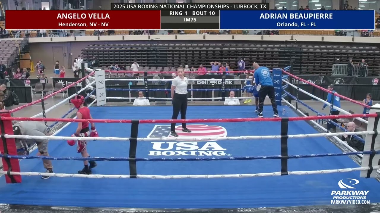 Adrian vs Angelo Vella  2025 nationals Texas Quarter Finals.  Great Fight. I gave blue 3 RDS.  ?? 