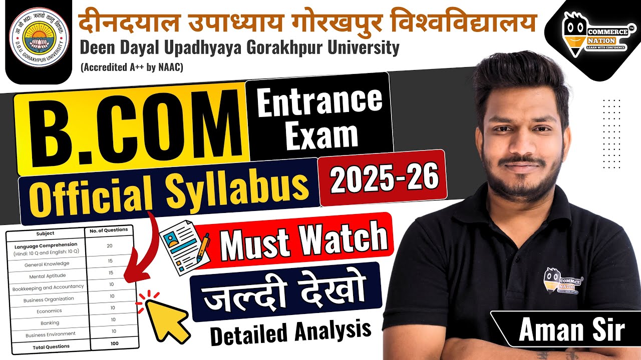 DDU Gorakhpur University B.com Entrance Official Syllabus 2025 | gorakhpur university bcom syllabus