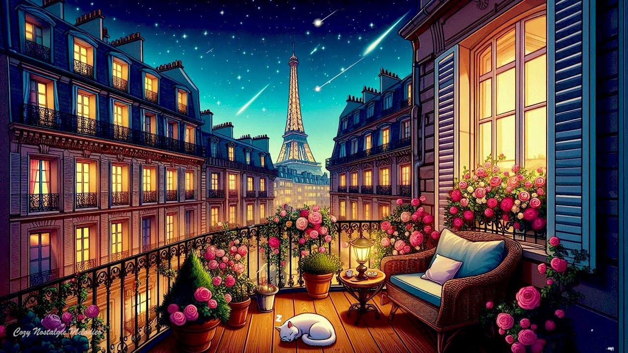 ✨ it’s 1950's and you're listening to vintage oldies on a quiet paris balcony at night
