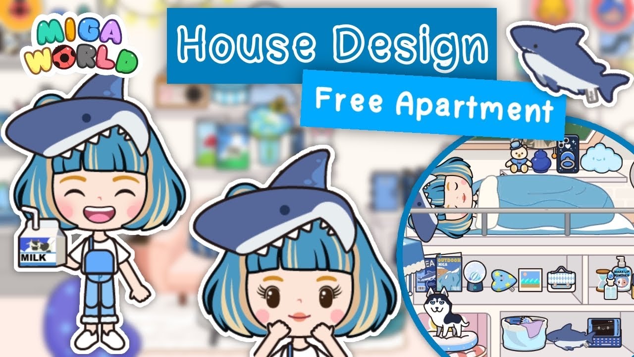 Miga World #6 🏠💙🥣| Blue House Design Free Apartment | ตกแต่งบ้านฟรี,หาไอเทมแต่งบ้าน | Room Tour