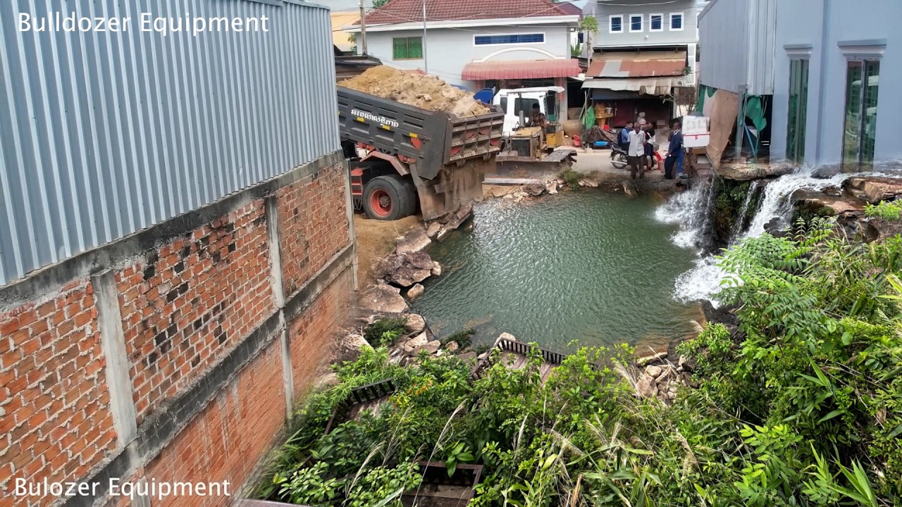 Full New Project LANDFILL DELETE POND TRASH By Driver Skill DOZER KOMATSU D31P Pushing SOIL & Trucks