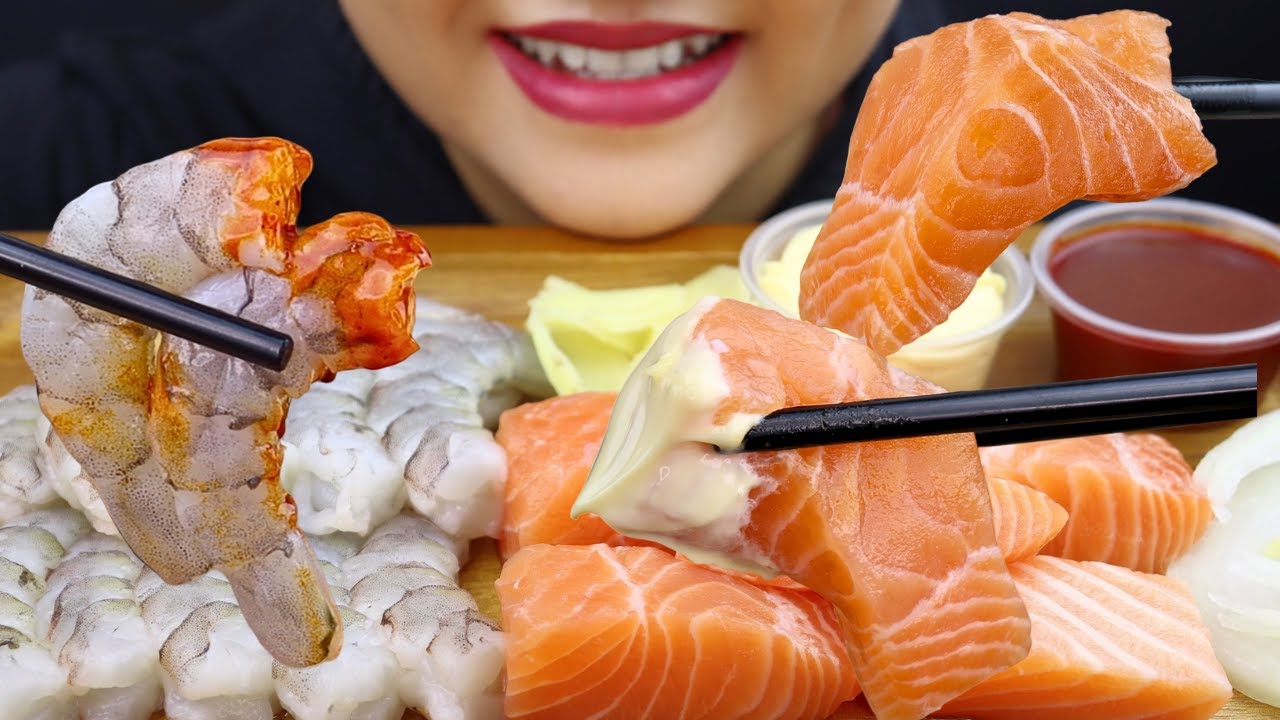 ASMR SALMON SHRIMP EATING SOUND NO TALKING | KLE ASMR