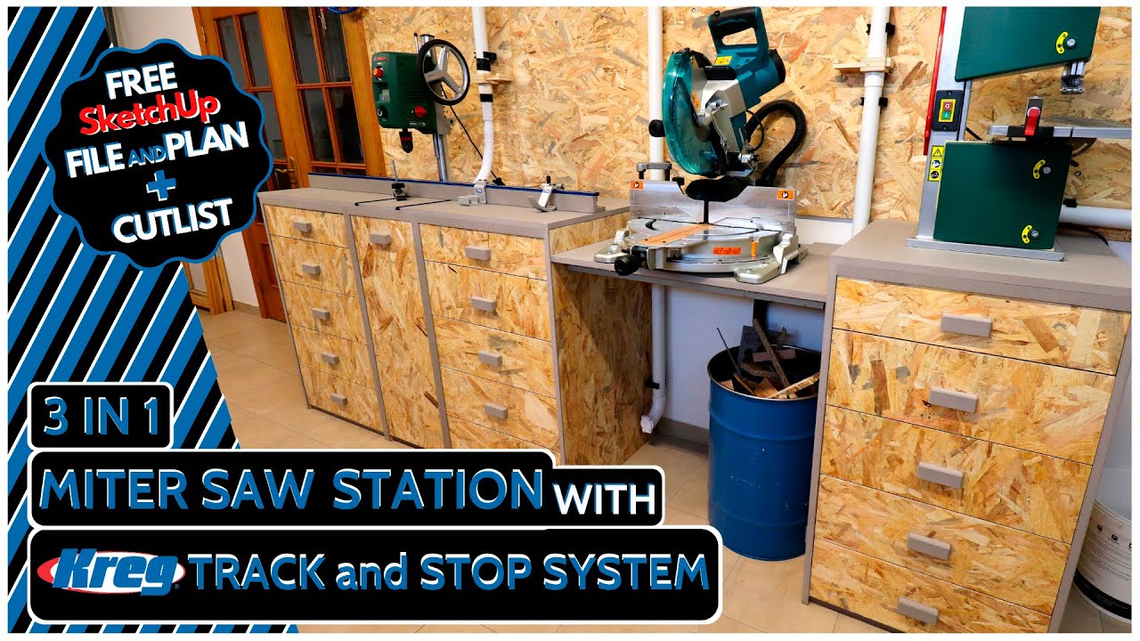 3 in 1 Miter Saw Station Build With KREG Track & Stop System - Shop Storage Upgrade